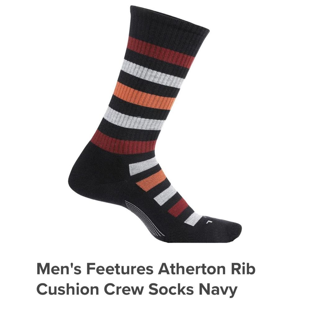 BNWT MENS’ FEETURES ATHERTON RIBBED COMPRESSION CUSHION CREW NAVY STRIPED LARGE